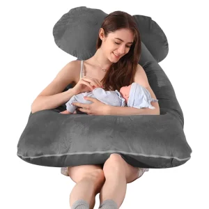 Gray U Shaped Maternity Full Body Pillow for Pregnant Women with Hip Leg Back Belly Support Washable Velvet Cover(PP Cotton)