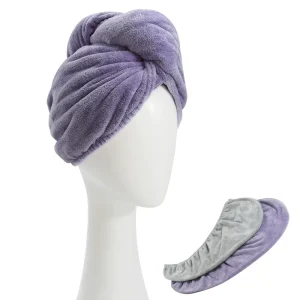 Gray and Purple Large Microfiber Hair Drying Wrap Bath Use High Quality Microfiber Hair Towel Wrap