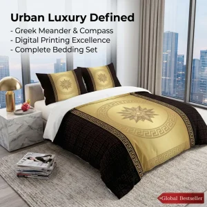 Greek Geometric Meander Pattern Bedding Set Urban Luxury Black Gold Fashion Baroque Duvet Cover Digital Print 3PCS Set Home Use