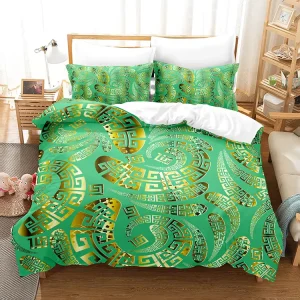 Greek Key Geometric King Size Modern Luxury Summer 3 Pieces Bedding Comforter Set