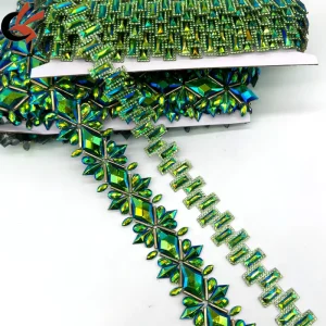 Green AB Color Gems Sparkle Hot Fix Rhinestone Strip for Carnival Costume Decoration