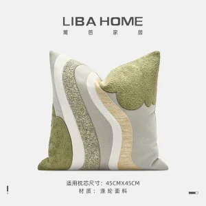 Green Applique Embroidery Pillow Case Chic Designer Cushion Cover Decorative Home Spring Throw Pillow Cover