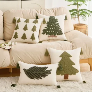 Green Embroidery Christmas Tree Design Room Home Decor Pillows Cushion Covers For Sofa