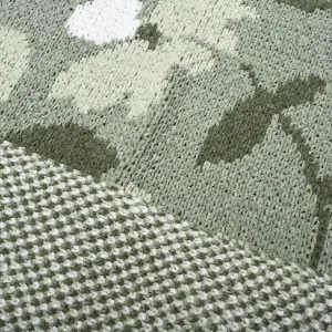 Green Floral Chenille Flat Knit Throw Lightweight Nordic Style Blanket for Home Decor and Travel Rest