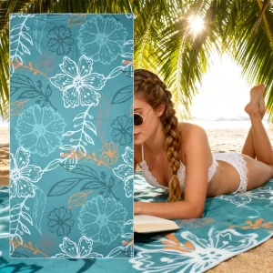 Green Flower Print Beach Swimming Towel Novelty Printed Quick Drying Adults Kids Microfiber Beach Towels