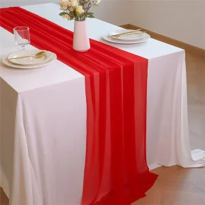 Green Gauze Table Runner with Wrinkles Home and Wedding Decor Coarse Polyester Table Decoration