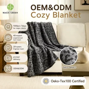 Green Home Decoration Comfortable Soft Leopard Print Throw Blanket for Winter Couch Sofa or Bed