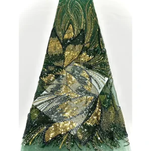 Green Lace Fabric Embroidery Woven Beads Sequins Mesh Fabric 5 Yards Wedding Home Textile Plain Polyester Cotton