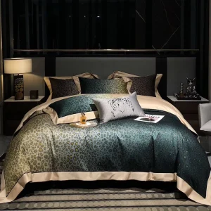 Green Leopard Print Egyptian Cotton Duvet Cover Comforter 4-piece Bedding Sets
