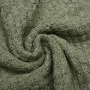 Green Minimalist Nordic Plaid Fringed Blanket