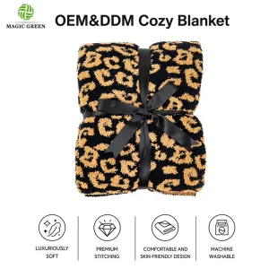 Green OEKO TEX Neutral Leopard Plush Throw Blanket Soft Warm Decorative Blanket For Indoor Household Scenarios