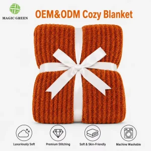 Green Pink Knit Throw Blanket OEKO-TEX Certified Gift Ribbon Packaging Ultra Soft OEM ODM Custom