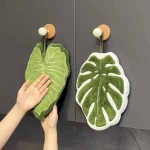 Green Plant Creative Hand Towel Handkerchief Kitchen Towels Super Absorbent Hanging Cleaning Cloth Bathroom