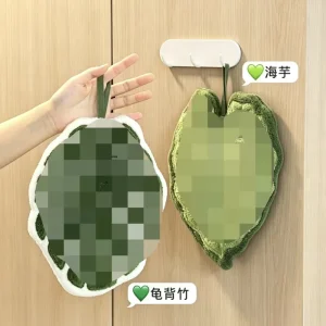 Green Plant Monstera Hanging Hand Towel Creative Thickened Leaf Absorbent Soft Cloth Embroidery Velvet Bathroom Kitchen