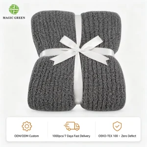 Green Polyester Knitted Throw Blanket Home Decor Exquisite Smooth Adult Blanket Fluffy Throws for Sofa