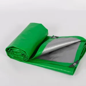 Green Silver PE Tarpaulin 100% New Water Resistant Double Faced 150gsm Weft Knitted Mesh Fabric