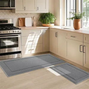 Grey Absorbent Resist Dirt Kitchen Runner Rug Machine Washable Non Slip Kitchen Comfort Standing Mat