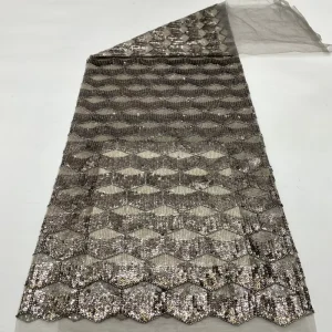 Grey Beaded Embroidery with 3mm & 5mm Sequins Beaded Fabric for Women’s Dresses Evening Gowns Stage Costumes Bags and Hats