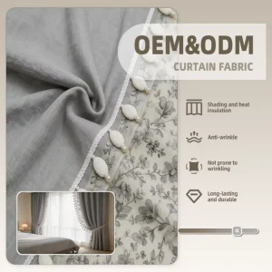 Grey Blackout White Lace Tassel Trim Wrinkle Free Dust Proof Soundproof Bedroom Living1200g 280cm Curtain Fabric By The Roll