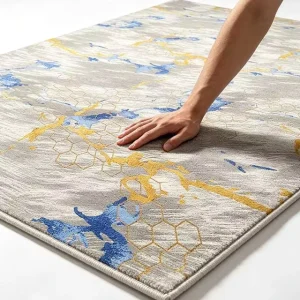 Grey Blue Gold Abstract Rectangle Custom Commercial Carpet for Hotel Lobby Office Projects Alfombras Para Sala Y Comedor