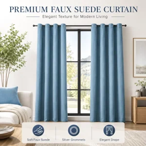 Grey Blue Polyester Blackout Faux Suede Fabric Soft Luxury Velvet Curtain Fabric for Bedroom Living Room