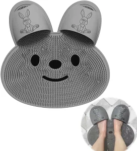 Grey Extra Large Foot Scrubber Mat for Shower Floor Rabbit Shaped Remove Dead Skin Silicone Foot Mat with Non Slip Suction Cups