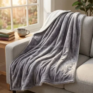Grey Flannel Blanket Machine Washable Non-Shedding Solid Woven Raschel Technique