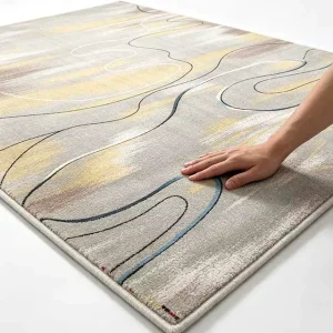 Grey Gold Abstract Curved Line Carpet Custom Printed Commercial Carpet for Hotel Lobby Office Projects Rugs Living Room Large
