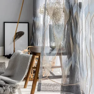 Grey Gold Geometric Embroidery Tulle Curtains Living Room Bedroom Hotel Window Curtains