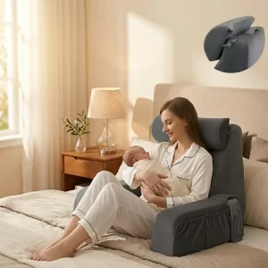 Grey Memory Foam Body Pillow for Reading Gaming Relaxing Working Hotel Use with Large Pockets Adult Bed Floor Positioner