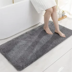 Grey Modern Cut Pile Hotel Use Bathroom Runner Rug Water Absorbent Bath Rug Machine Washable Soft Fluffy Non Slip Long Mat