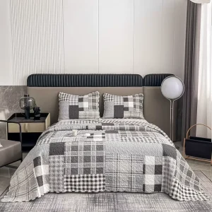 Grey Plaid Duvet Cover GOTS Certified 100% Organic Cotton Soft Comfortable