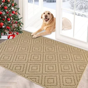 Grey Plain Tufted Polypropylene Non Slip Absorbent Shoe Scraper Door Mat Washable Low Profile Inside Dirt Trapper Front