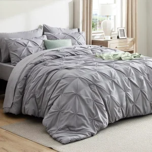 Grey Queen Size 7 Piece Comforter Set Quilts 100% Polyester Breathable Modern Design Includes Sheets Pillowcases Shams