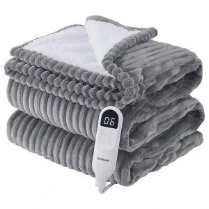 Grey Sherpa Double Heated Throw US UK Europe Plug Washable Flannel Eco Friendly 200-400GSM Electric Blanket for Bed