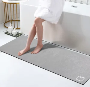 Grey Solid Eco-Friendly 2 Pack Bathroom Runner Mat Long Diatomite Stone Bath Mat
