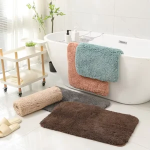 Grey Washable Bathroom Rugs Super Soft Absorbent Chenille Bath Mat for Floor Carpet Quick Dry Non Slip Bath Mat for Tub Shower