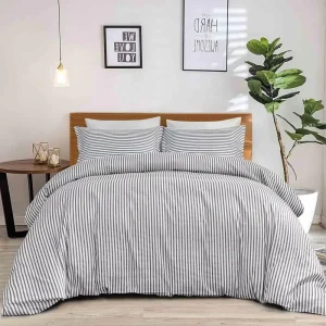 Grey White Striped Printed Pattern Soft Bedding Sets Comforter Quilt Covers with Zip Tie