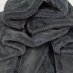Grey quick drying Thick Car Cleaning Towel Twisted Drying Microfiber Towel