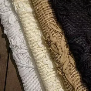 Grid Flower Vine Hook Embroidery Tricot Brocade Fabric 3D Relief Accessories 100% Acrylic Girls
