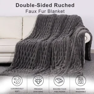 Guoshun Throw Blanket Adult Custom Solid Color Faux Fur Full Size Throw Blanket