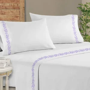 HONEYMOON Brushed Super Soft Cooling 4-Piece Microfibre 200TC King Queen Size Embroidery Solid Fitted Bed Sheets Set