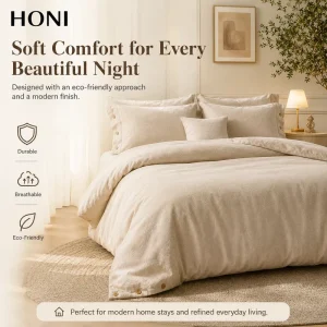 HONI 100% Cotton Queen Size Soft Washable Quilt Cover Bedding Set for Home Textiles