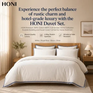 HONI 400TC Queen Size Solid Colors Washed Duvet and Pillow Cover Set