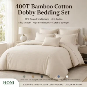 HONI Bamboo Cotton 400TC King Size Luxury Style Striped Breathable Quilt Cover Bedding Set