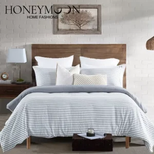 HONI Breathable Cozy Bedding Set for Modern Homes Dorms Guest Rooms Blue Striped Duvet Cover set with Button Closure