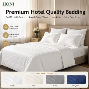 HONI Custom logo Modern Style Pure Cotton 340tc Twin Size 4 Pcs Striped Flat Sheets Sets for Beds with Pillow case