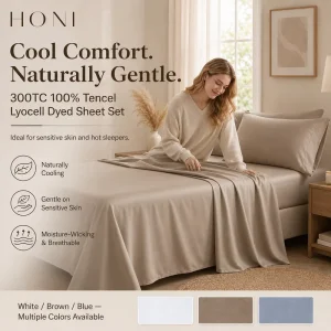 HONI Factory Supplies 300tc Modern Style Solid Color Woven Full Size Cooling Sheet & Pillowcase Sets in Bulk