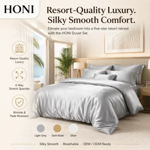 HONI Full Section Solid Colors Breathable Complete Bedding Set Duvet Cover with Pillowcases for Home Use