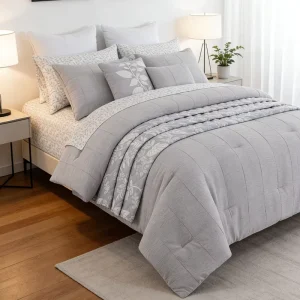 HONI Hypoallergenic Solid Bedding Set All Season Alternative Comforter Set 10 Piece Comforter Set Jacquard Luxury Comforter Set
